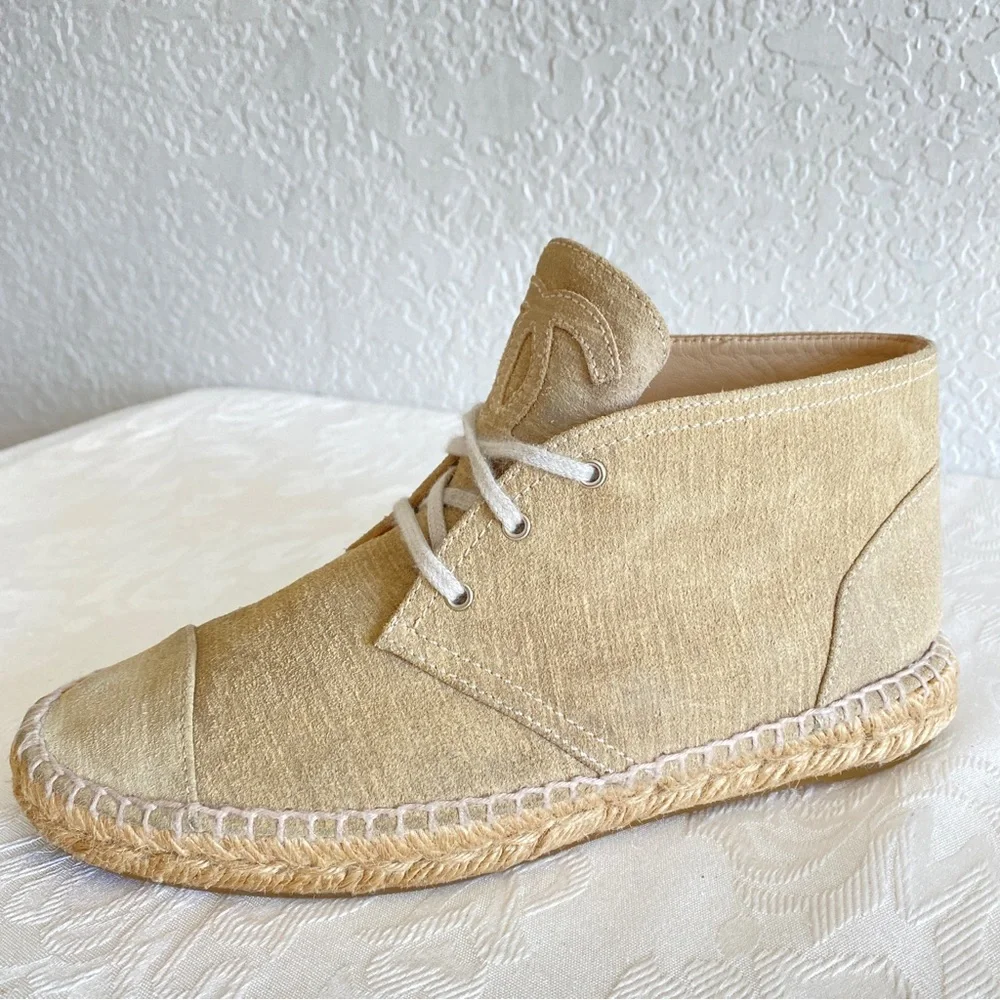 CHANEL beige Suede High Top Espadrilles